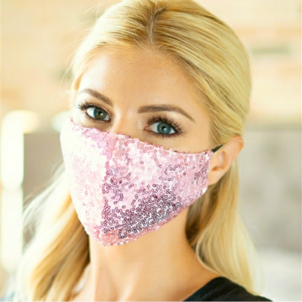Face Mask With Light Pink Sequins Through the Mask